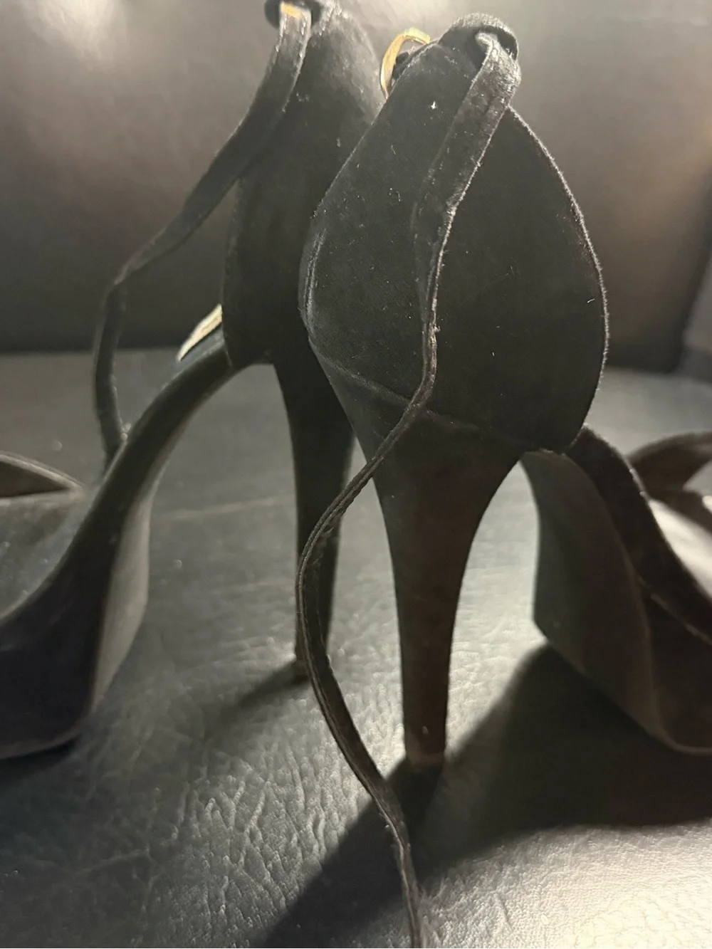 Steve Madden Black Suede Open-Toe Ankle Strap Stiletto Heels